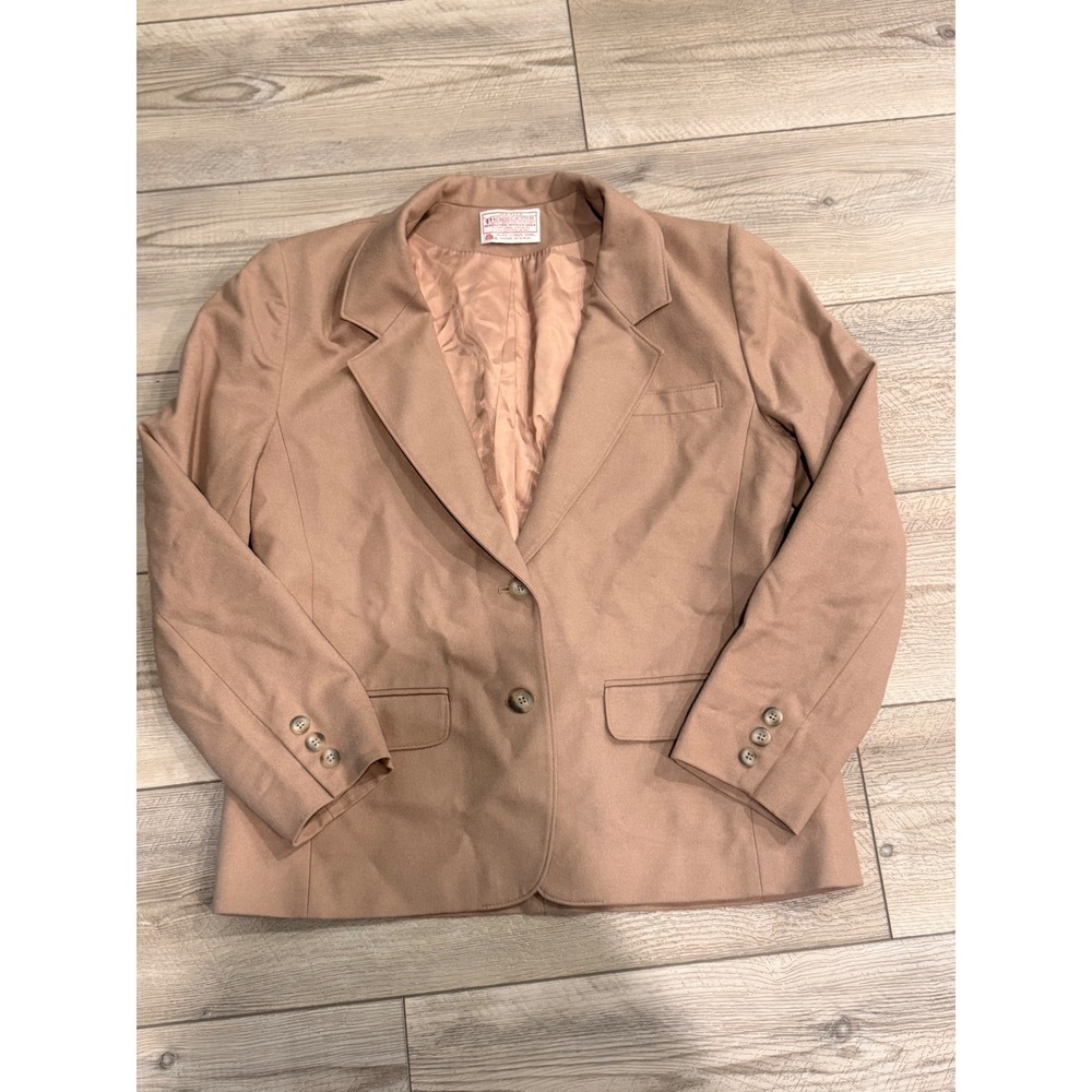 Pendleton Petite Tan Pure Virgin Wool Blazer Jacket Made in USA Camel Two Button